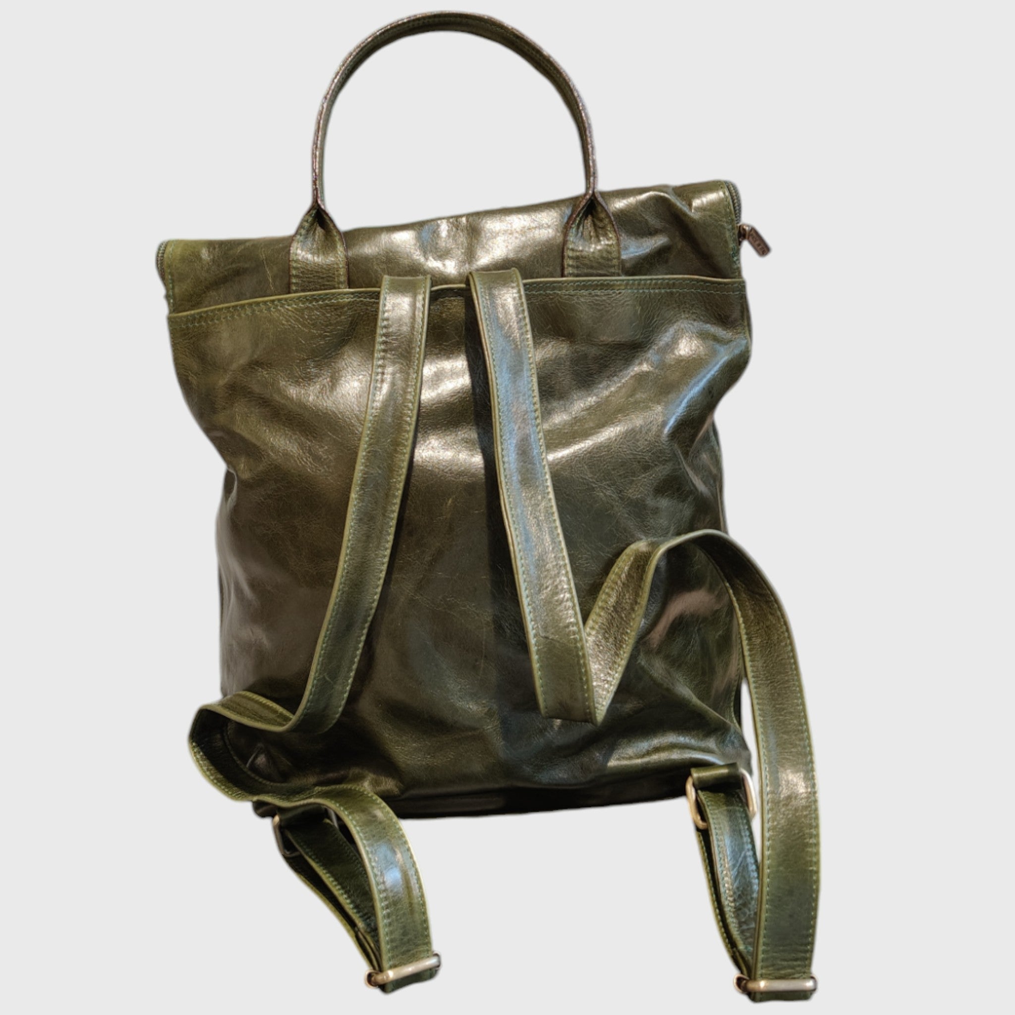 Pelletteria Pelle Nuda Milano, artigianato italiano, vera pelle, unisex, zaino cerniera verde