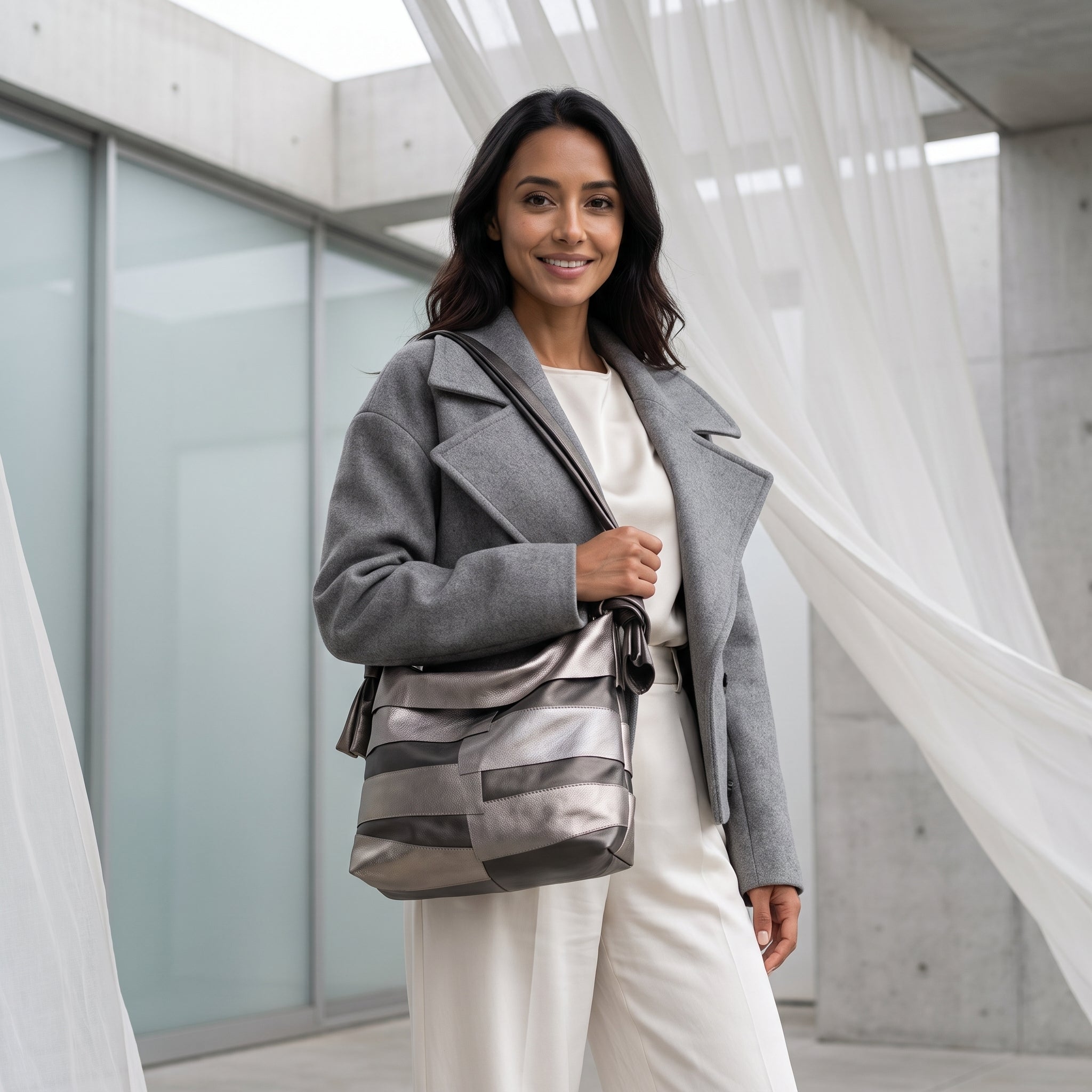 ARIA silver and black leather