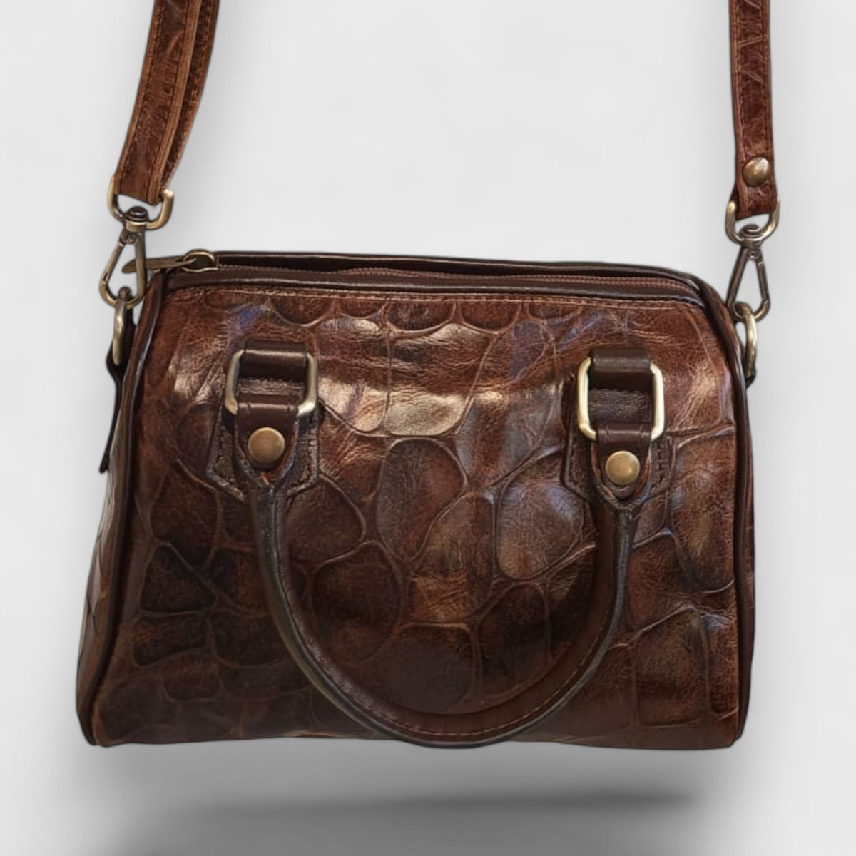 Pelletteria Pelle Nuda Milano, Vera pelle Italiana, Negozio borse donna, Bauletto mini marrone cocco