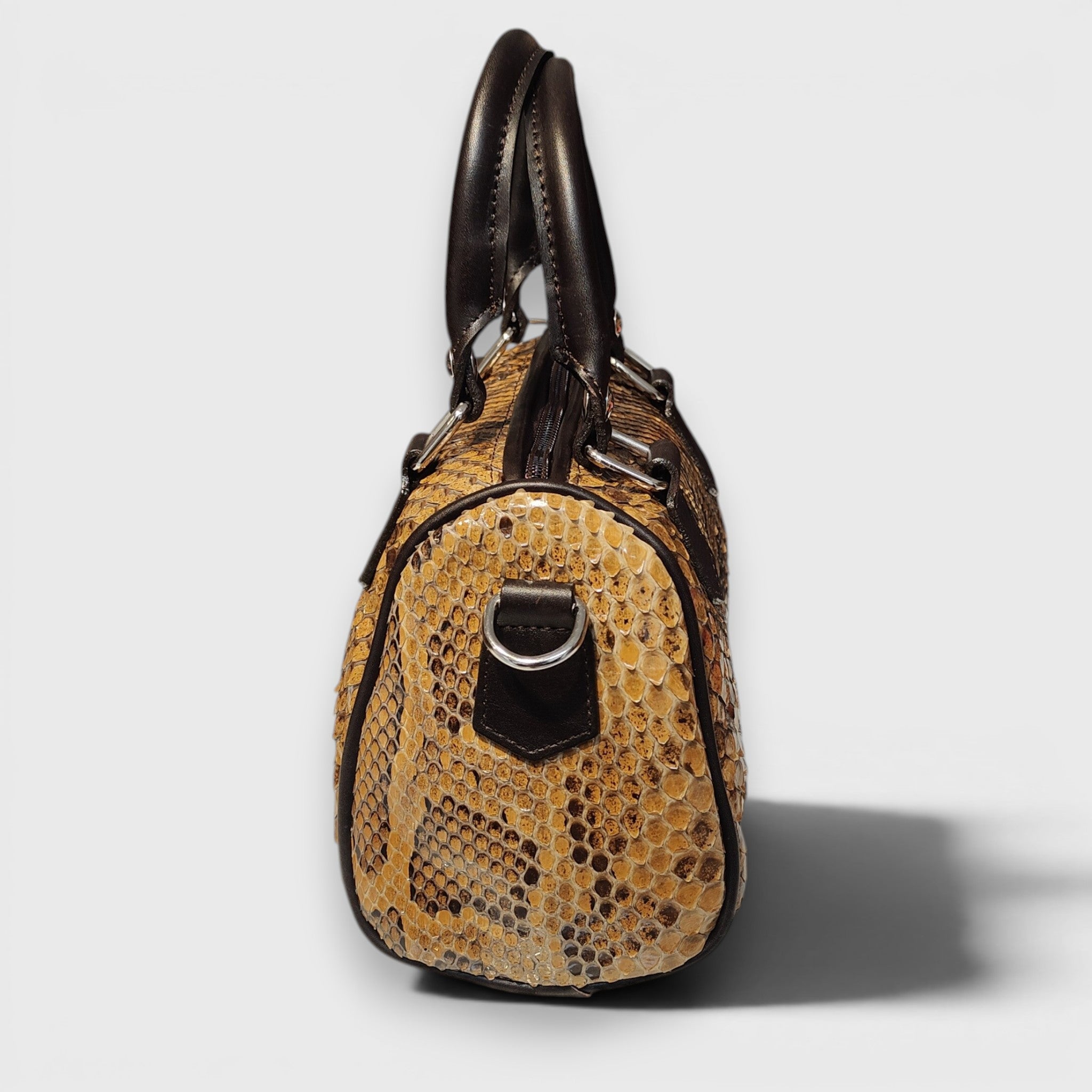Pelletteria Pelle Nuda Milano, Vera pelle italiana, Negozio borse donna, Bauletto mini pitone marrone chiaro