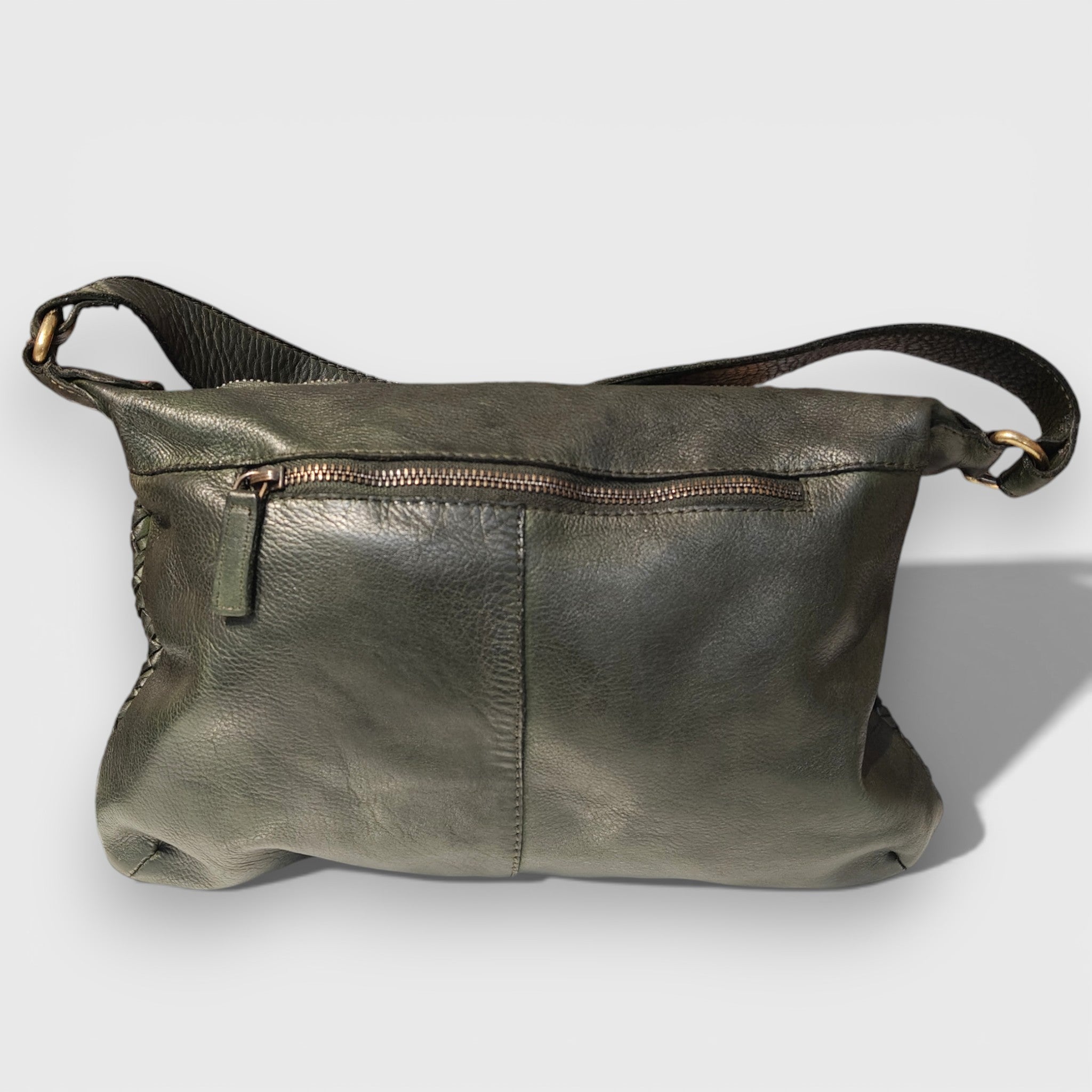 Pelletteria Pelle Nuda Milano, Artigianato Italiano, Vera pelle, Negozio borse donna, BIG Intrecciata verde