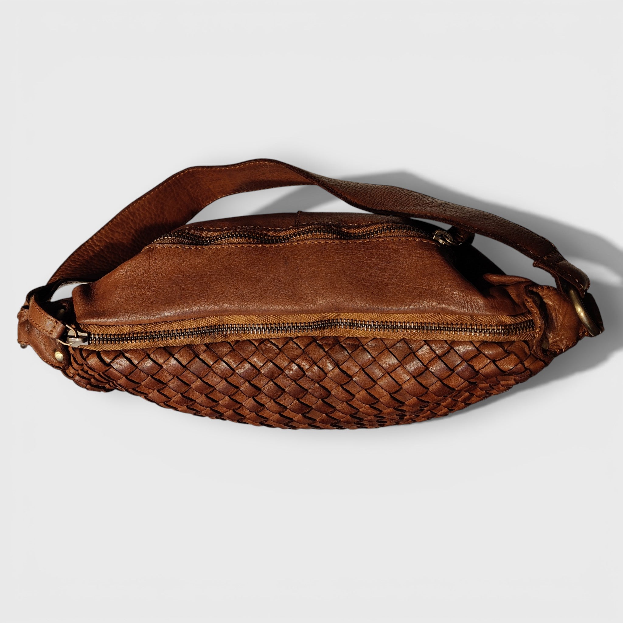 Pelletteria Pelle Nuda Milano, Artigianato Italiano, Vera Pelle, Negozio borse donna, Big Intrecciata marrone