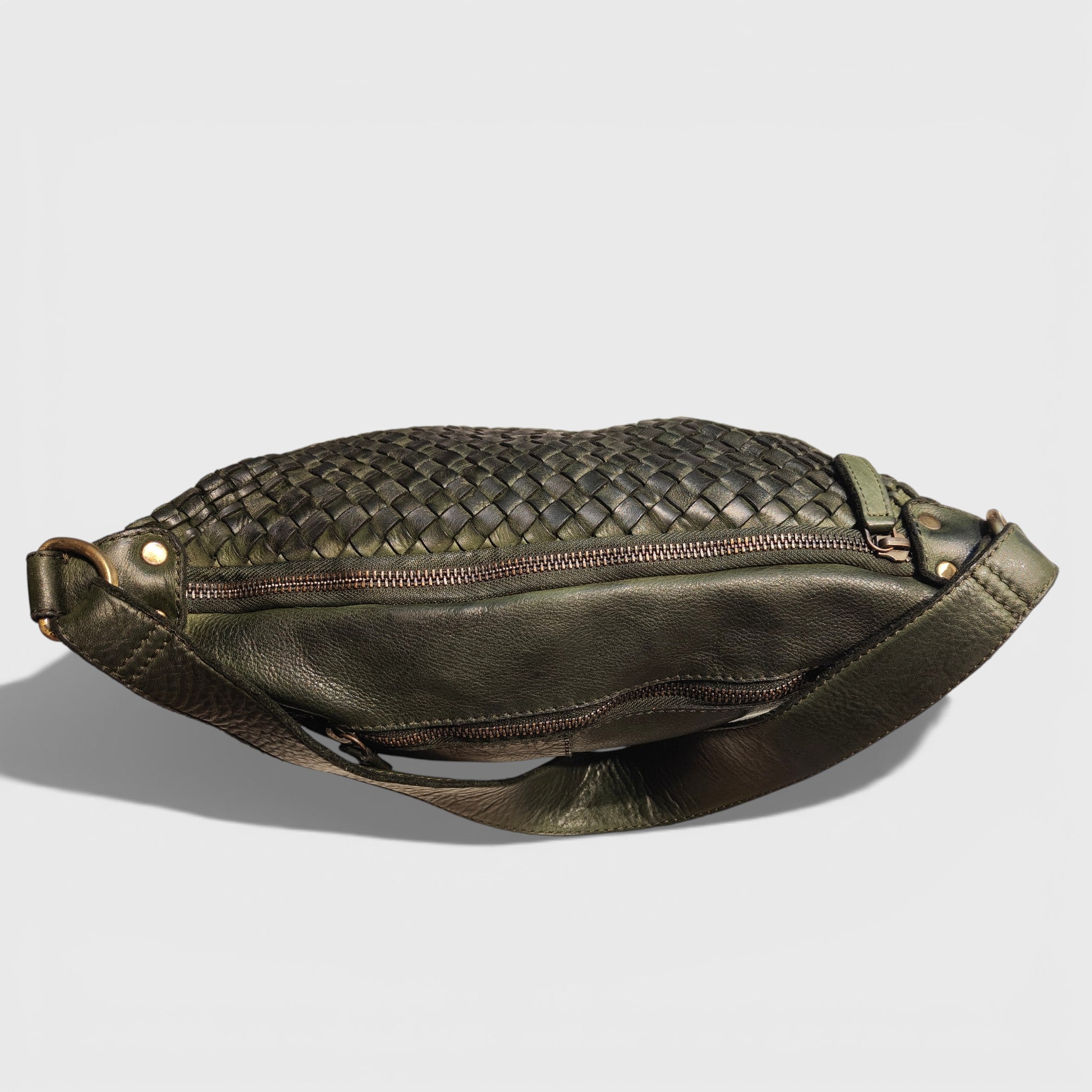 Pelletteria Pelle Nuda Milano, Artigianato Italiano, Vera pelle, Negozio borse donna, BIG Intrecciata verde