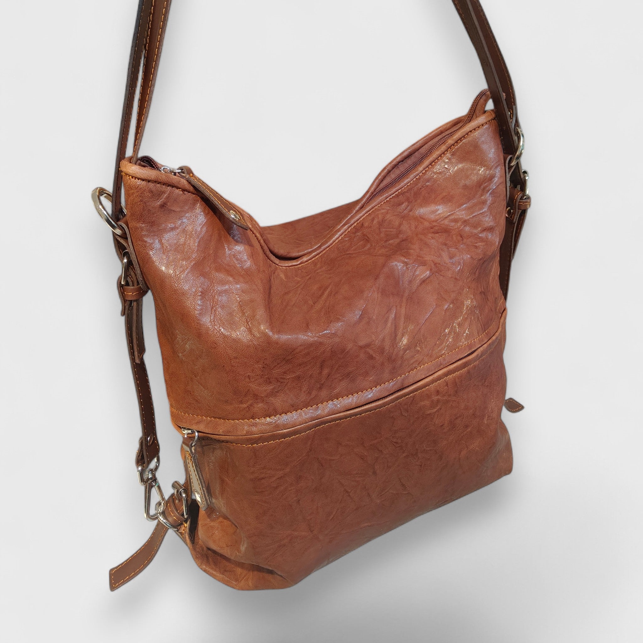 Pelletteria Pelle Nuda MIlano, Vera Pelle italiana, Negozio borse donna, Borsa zaino marrone
