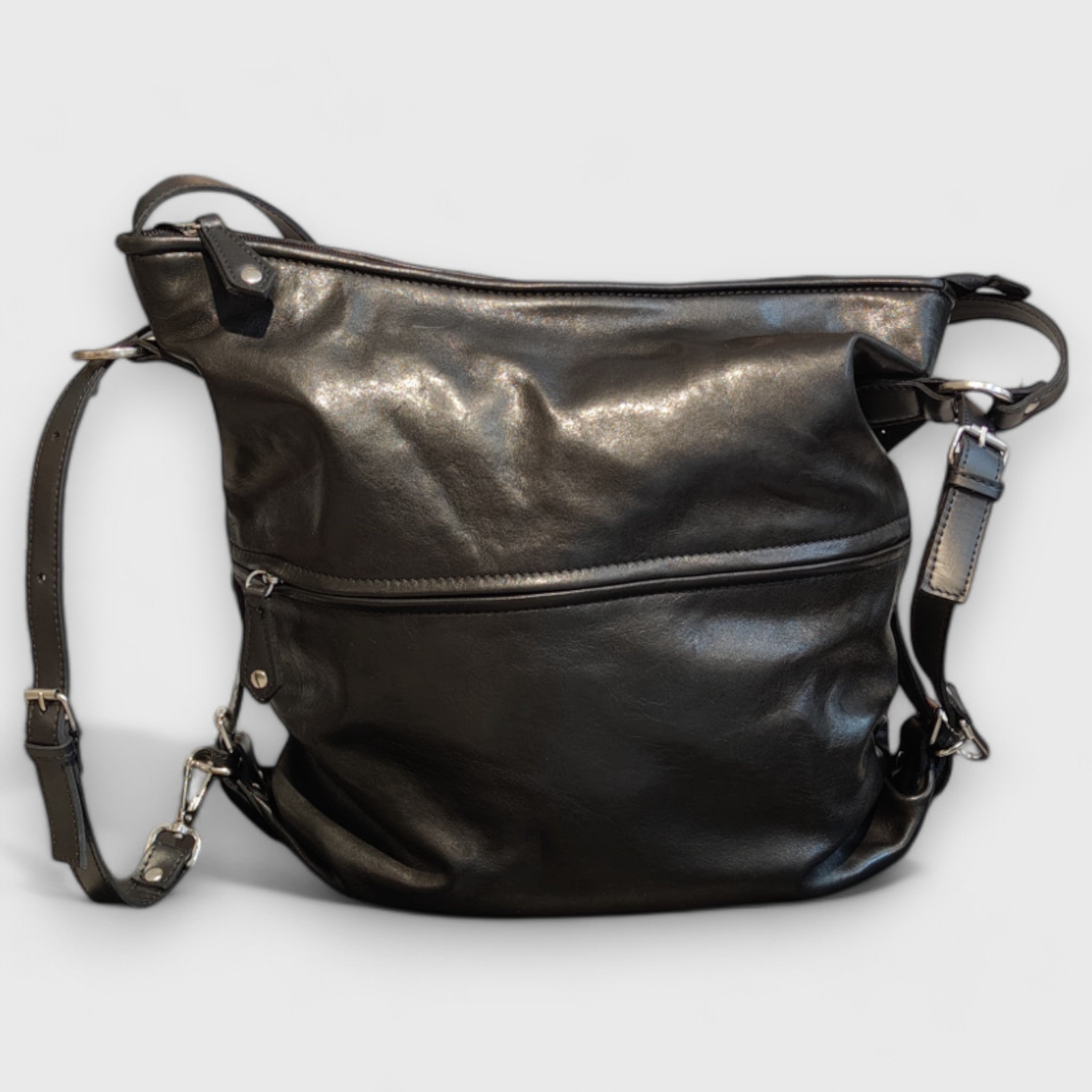 Vera Pelle Borsa Zaino Pelle Morbida BORSA ZAINO Donna Nera Lucida