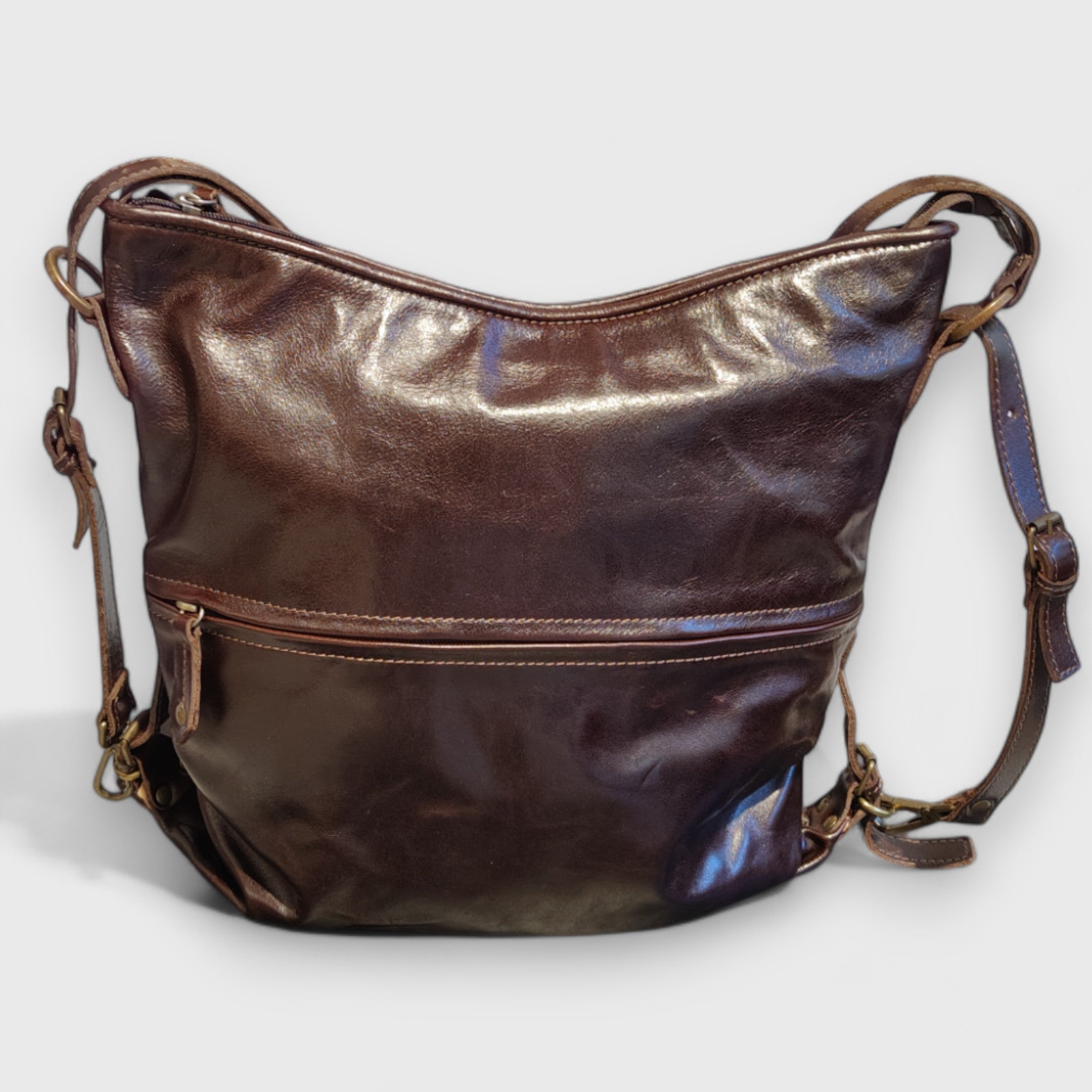 Pelletteria Pelle Nuda Milano, Artigiananto italiano, Vera pelle, Borsa donna, Borsa zaino marrone