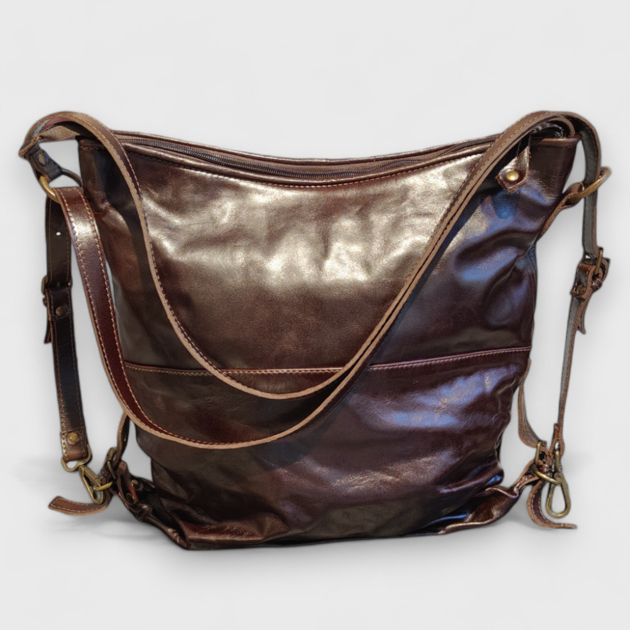 Pelletteria Pelle Nuda Milano, Artigiananto italiano, Vera pelle, Borsa donna, Borsa zaino marrone