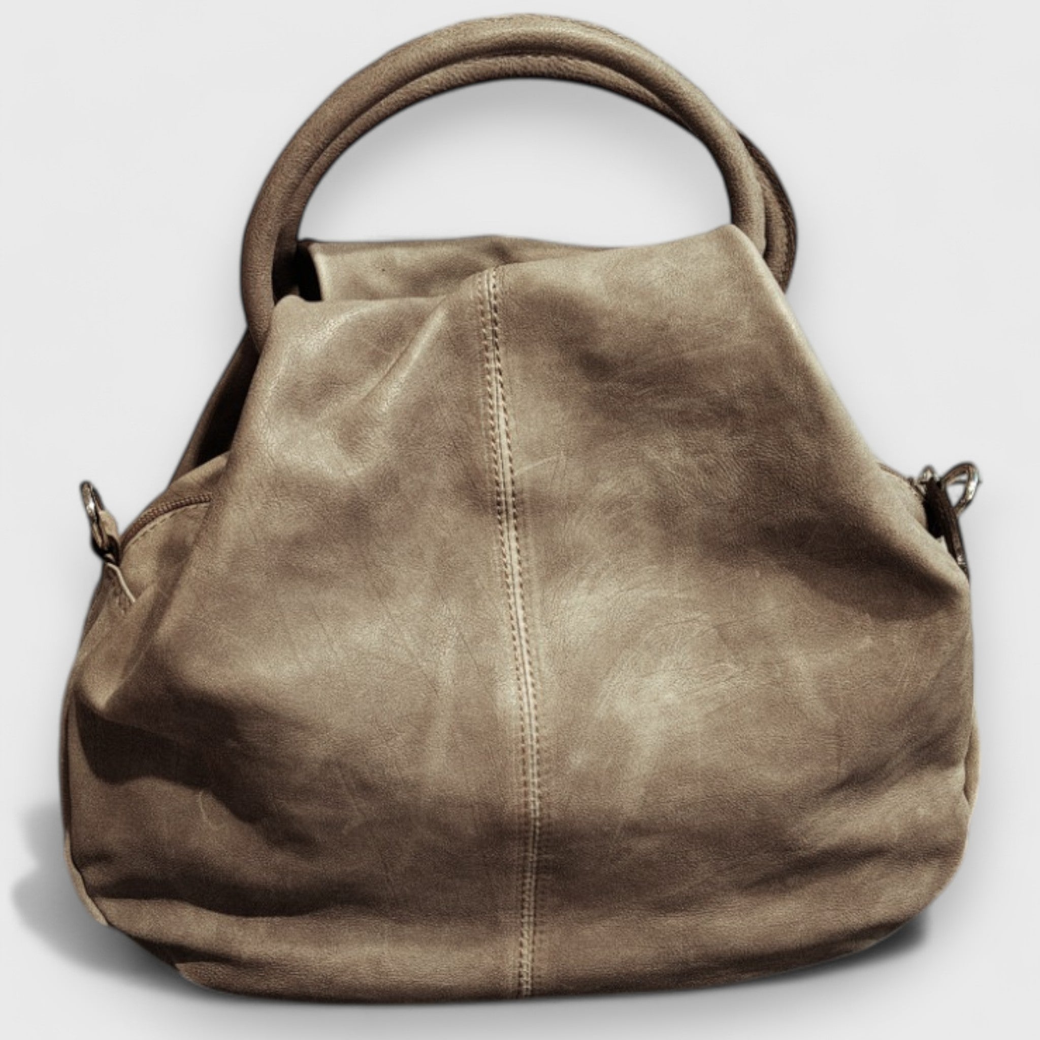 Pelletteria Pelle Nuda Milano, Artigianato italiano, vera pelle, negozio borse donna, Frida grigio