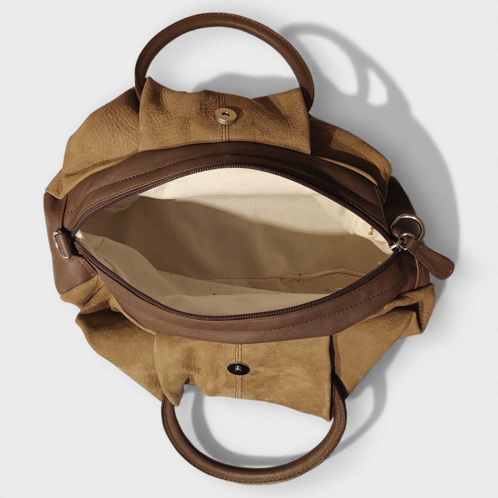 Pelletteria Pelle Nuda Milano, Artigianato Italiano, Vera pelle, Negozio borse donna, Frida marrone nabuk