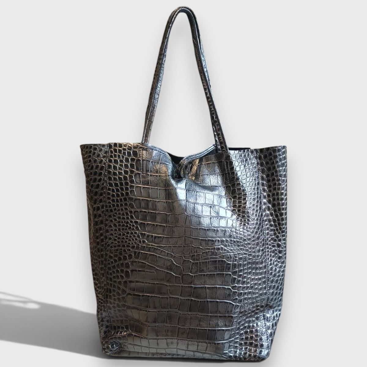Pelletteria Pelle Nuda Milano, Vera pelle italiana, Negozio borse donna, Giulia grigio cocco