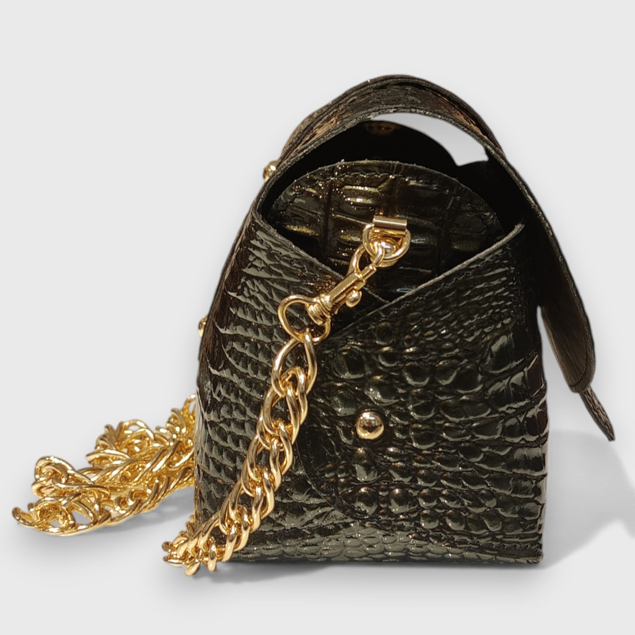 Pelletteria Pelle Nuda Milano, Artigianato Italiano, vera pelle, Negozio borse donna, Mini Lory cocco verde