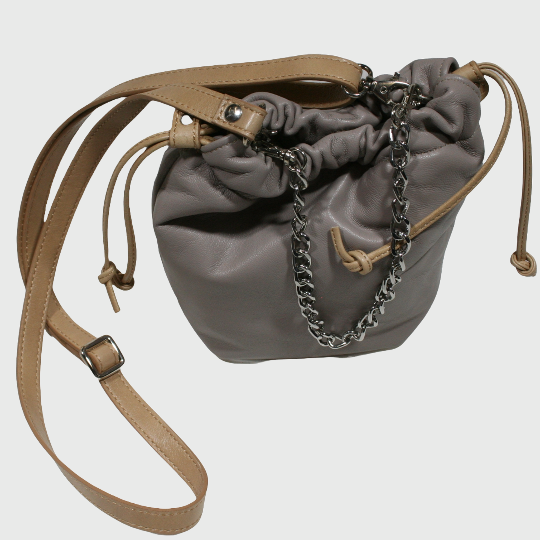 Borsa donna, borsa in pelle, vera pelle, Sacchetto grigio, artigianato italiano, Pelle Nuda Milano