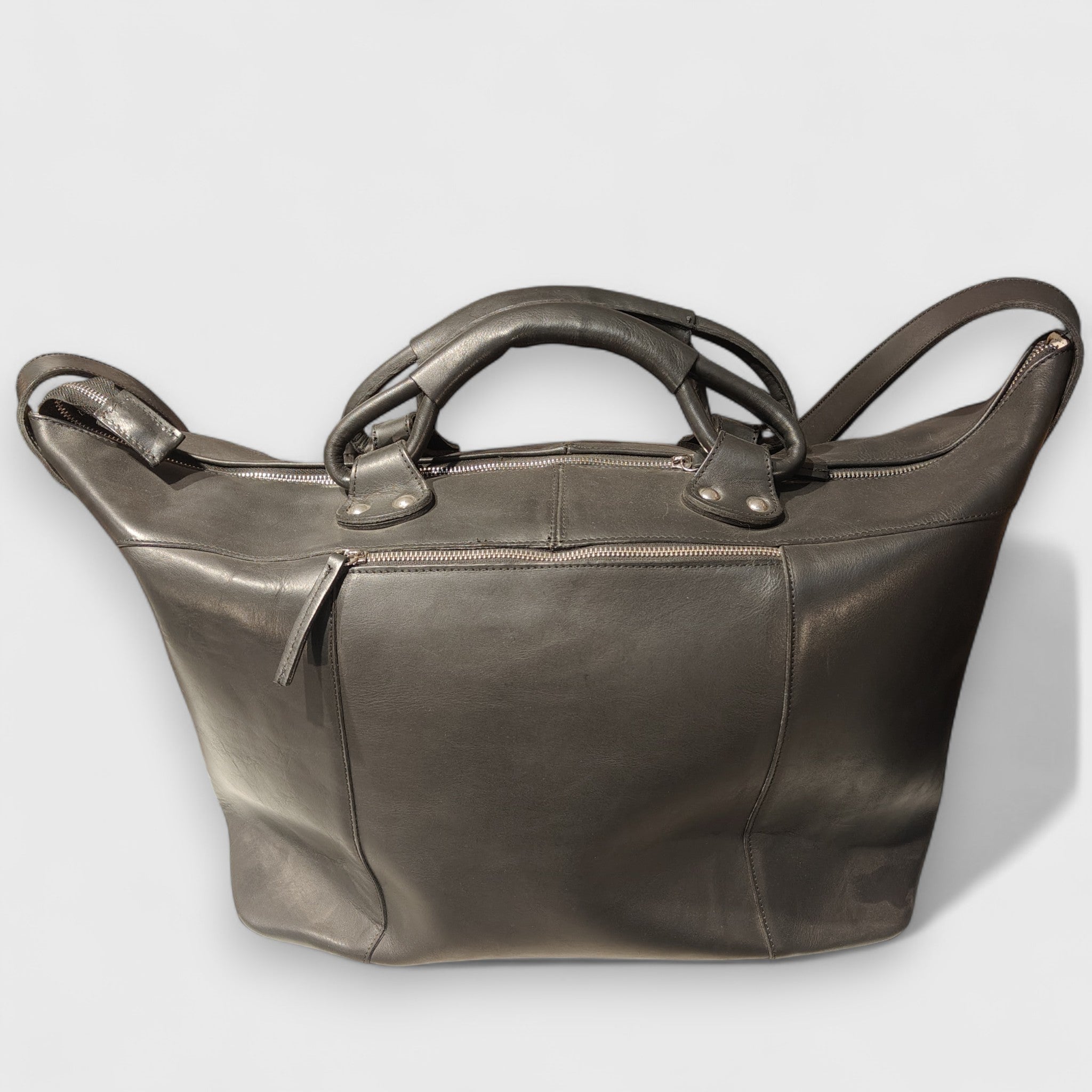 Borsa Viaggio, borsa in pelle, vera pelle, V2 nero, artigianato italiano, Pelle Nuda