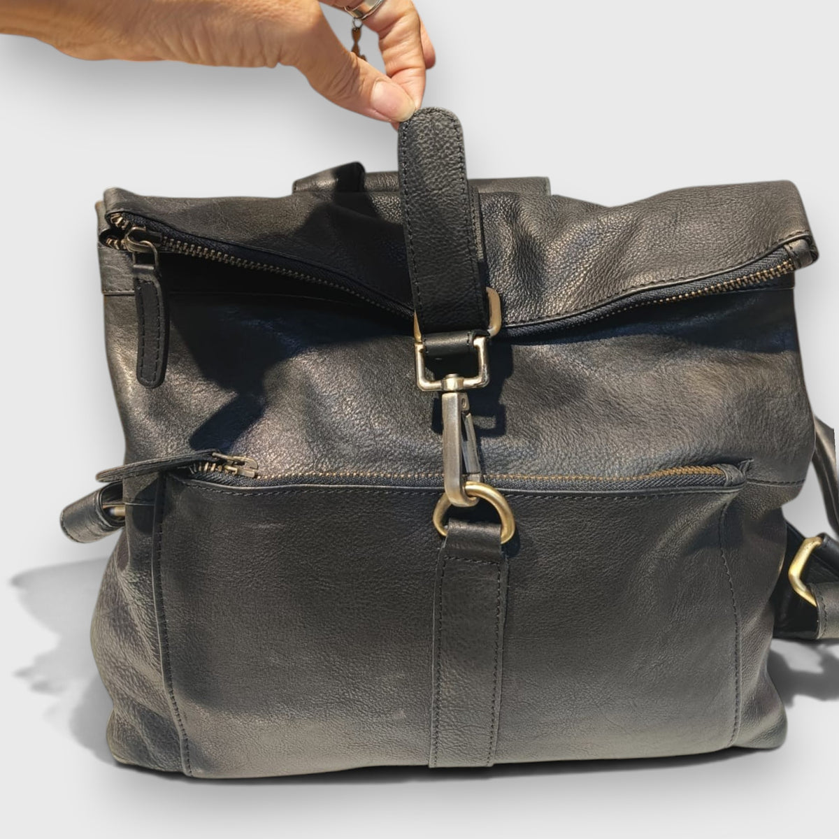Pelletteria Pelle Nuda Milano, Vera pelle Italiana, Negozio borse donna, Zaino Allen nero