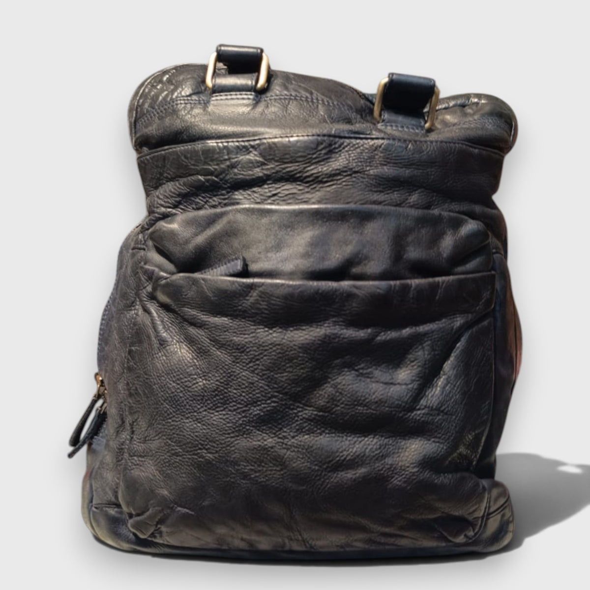 Pelletteria Pelle Nuda Milano, Vera pelle italiana, Negozio borse uomo, Zaino Doppio blu scuro