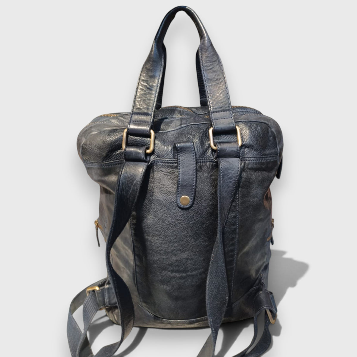 Pelletteria Pelle Nuda Milano, Vera pelle italiana, Negozio borse uomo, Zaino Doppio blu scuro