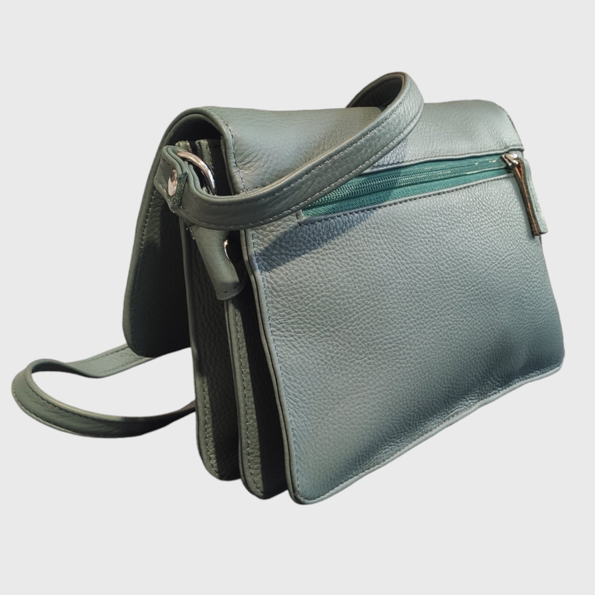 Pelletteria Pelle Nuda Milano, Artigianato italiano, Borsa donna, Vera pelle, Big Tre soffietti verde