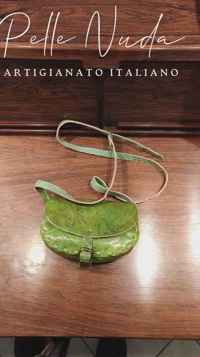 Borsa donna, borsa in pelle, vera pelle, Bomboniera Mini verde, artigianato italiano, Pelletteria Pelle Nuda